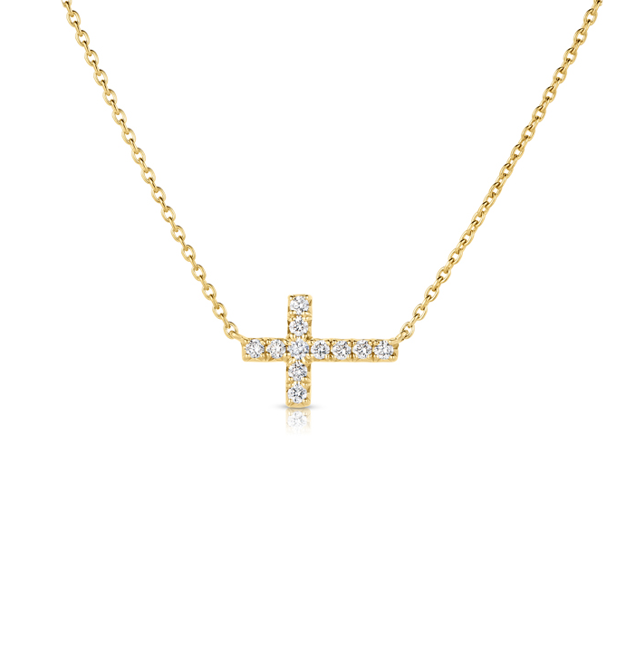 Sabel Collection Yellow Gold Sideways Diamond Cross Necklace